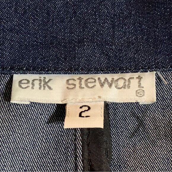 ERIK STEWART Vintage Denim Blazer Women's Sz 2 Dark Blue Two Button Pocket. - Picture 7 of 13